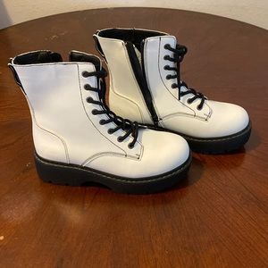 White Lace-Up Ankle Boots